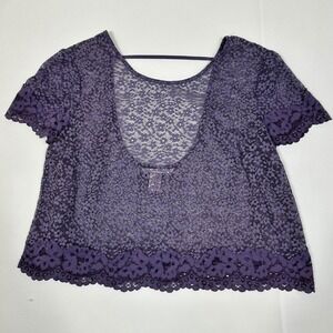 Victoria's Secret Purple Floral Lace Sheer Crop Top Deep Scoop Back XS